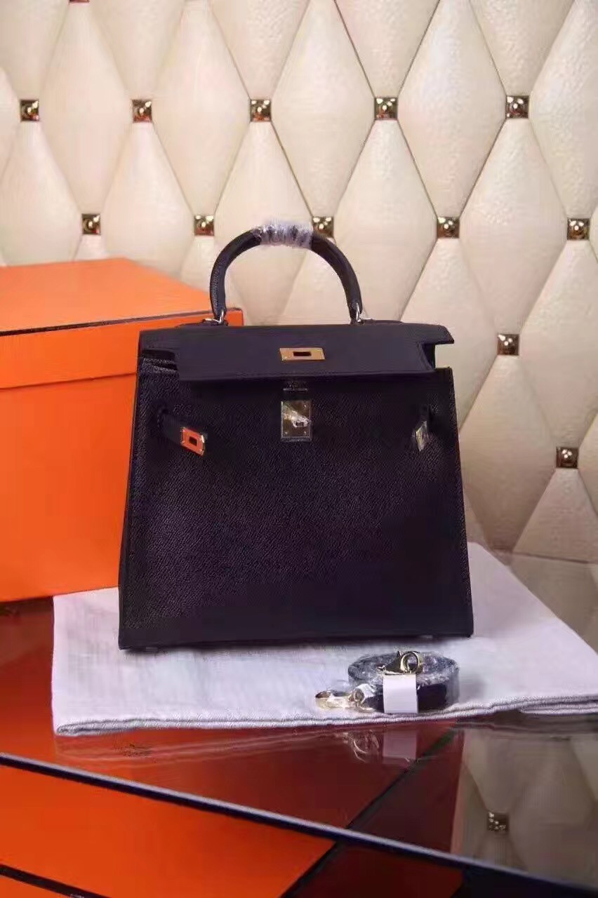 Hermes small Epsom Kelly black handbags