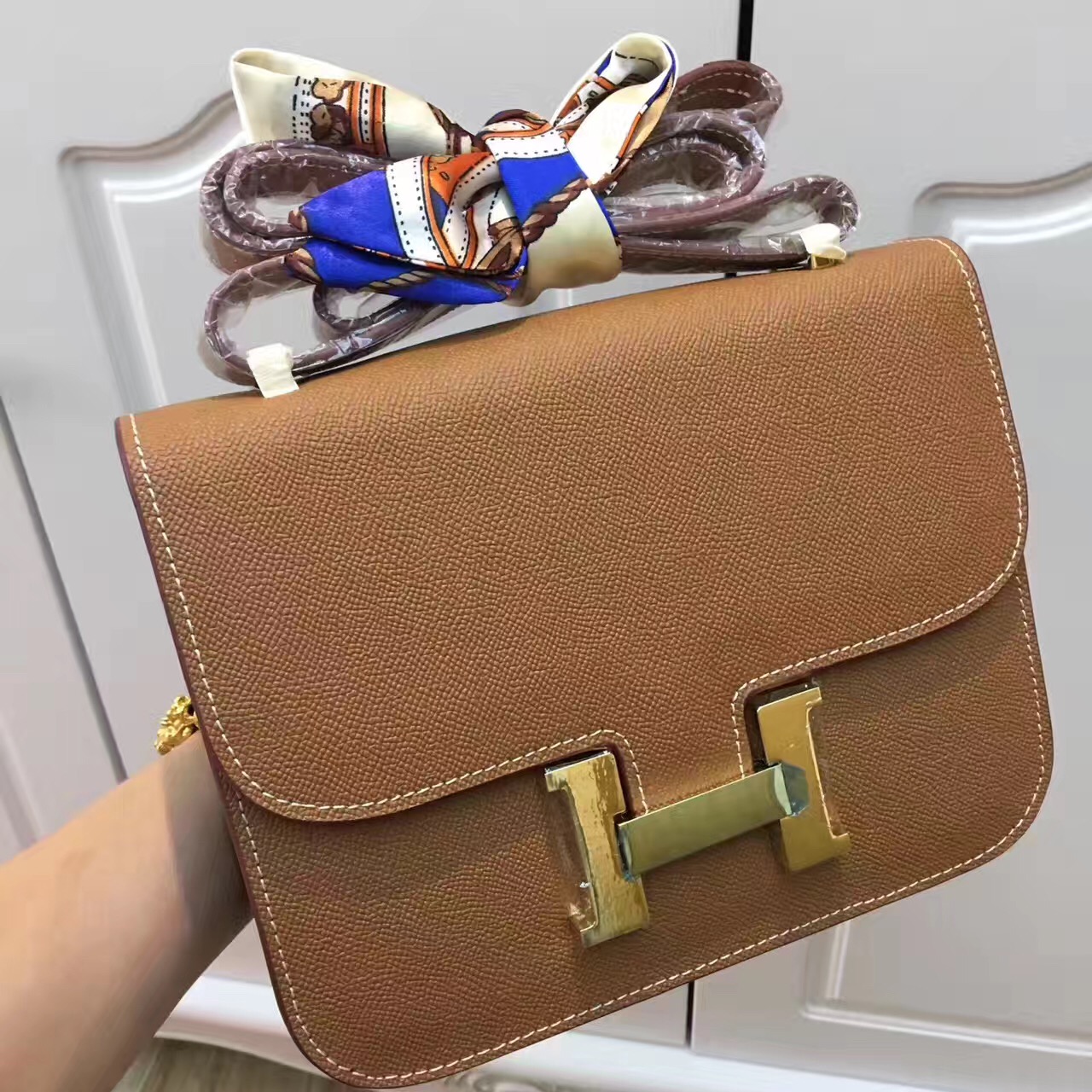 Hermes Epsom Constance tan handbags