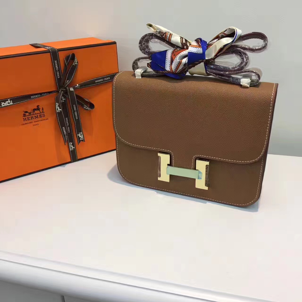 Hermes Epsom Constance tan handbags