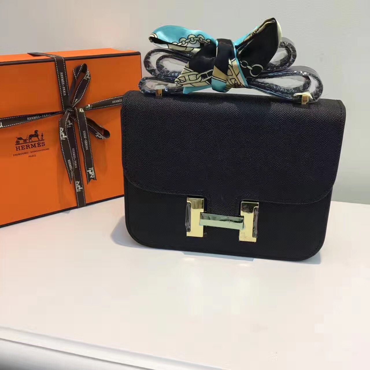 Hermes Epsom Constance black handbags