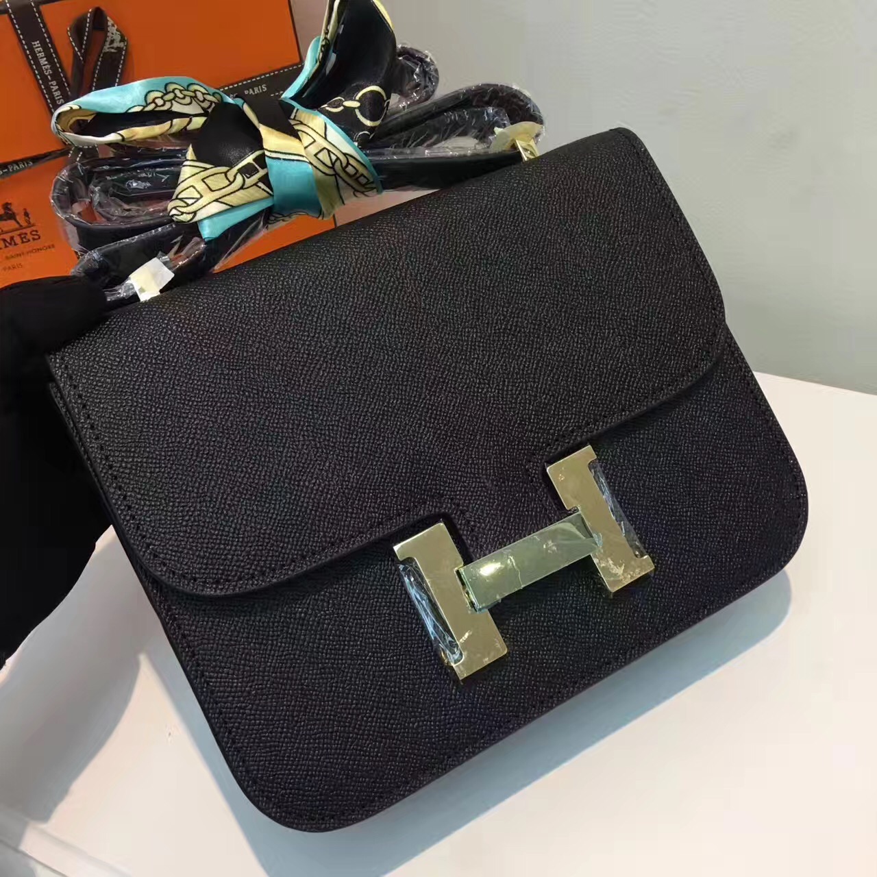 Hermes Epsom Constance black handbags