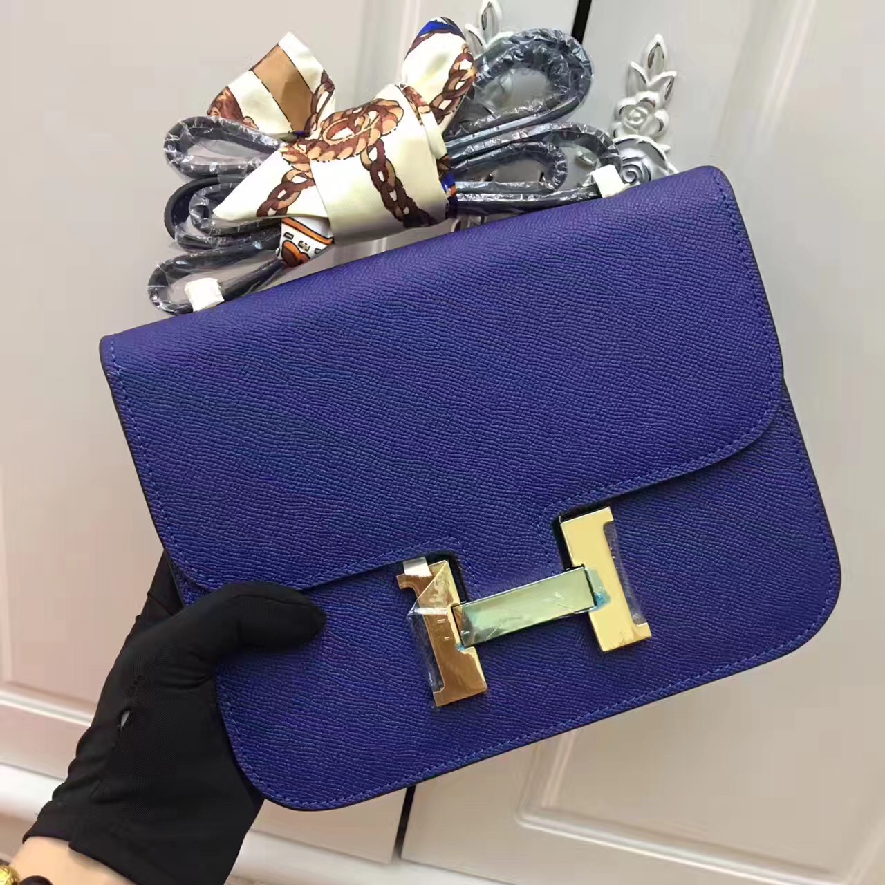 Hermes Epsom Constance navy handbags