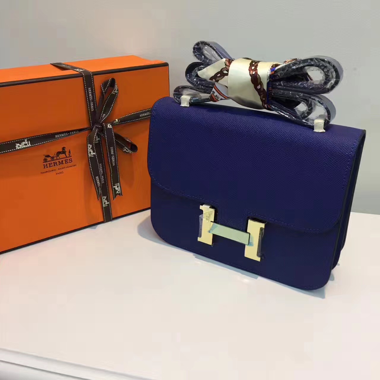 Hermes Epsom Constance navy handbags