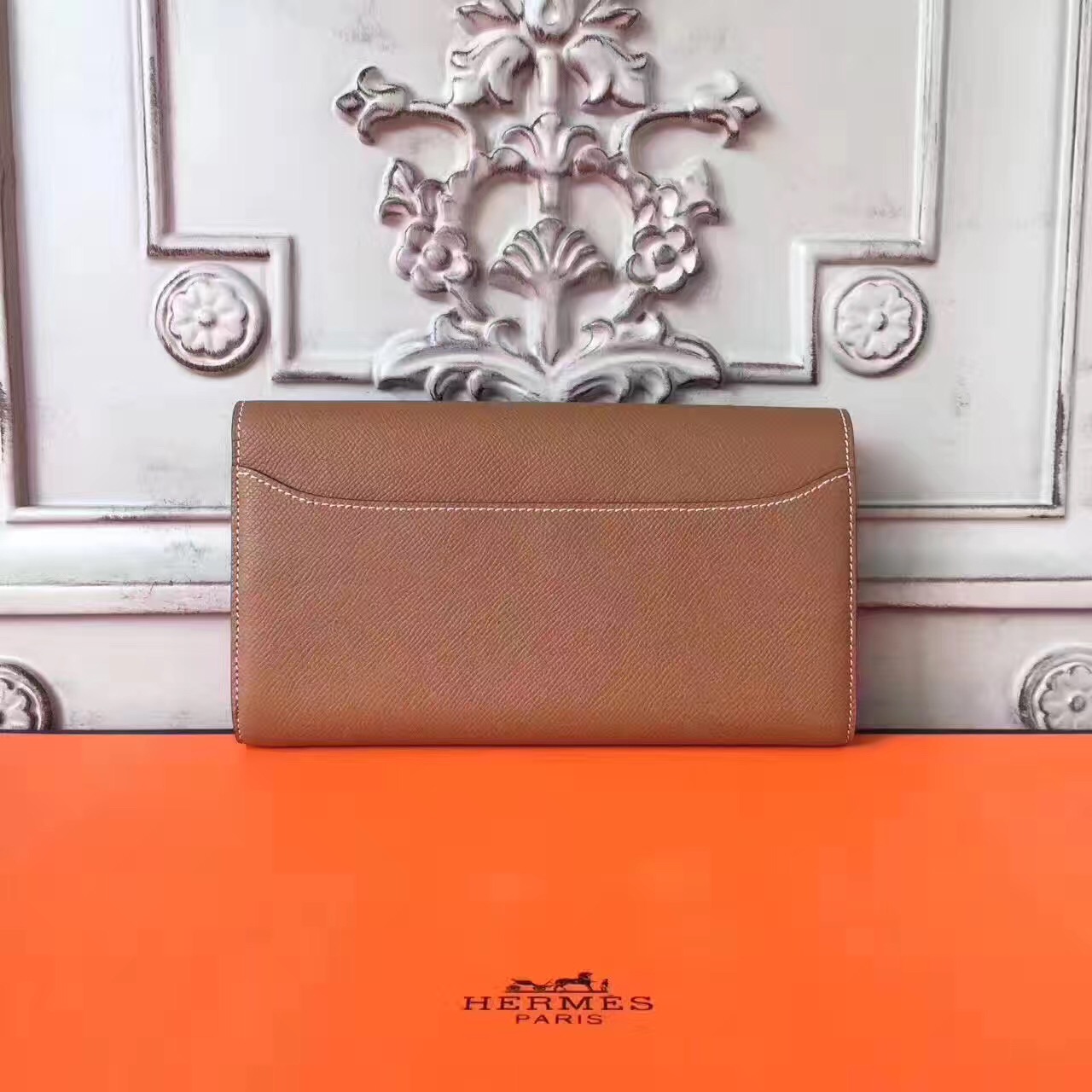 Hermes large Constance tan top leather wallet handbags