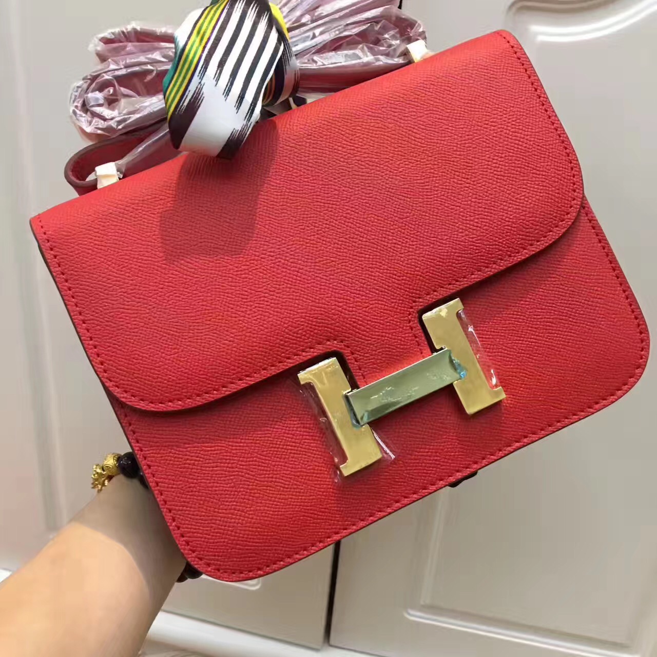 Hermes Epsom Constance red handbags