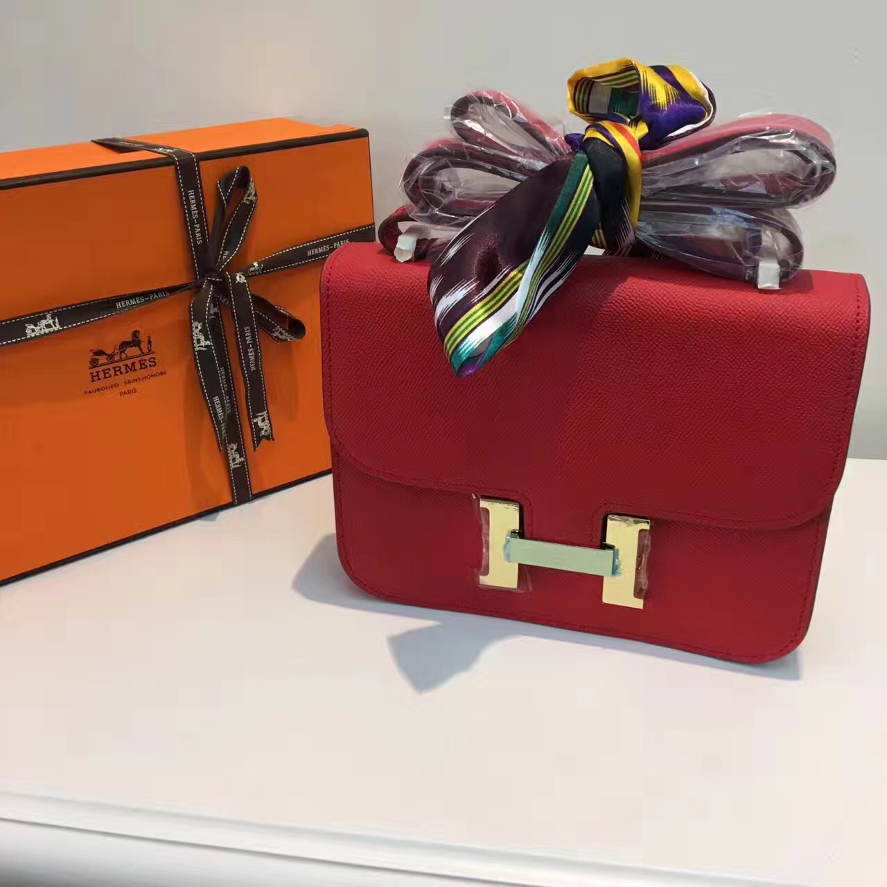 Hermes Epsom Constance red handbags