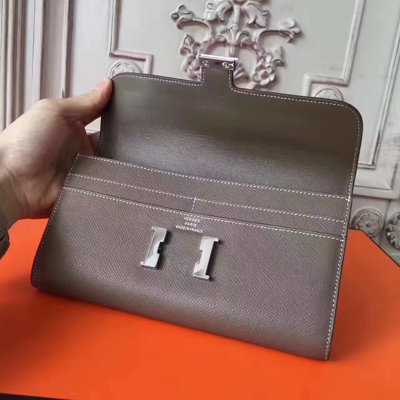 Hermes large Constance gray top leather wallet handbags [hermes25] - $272.00 : Luxury Shop