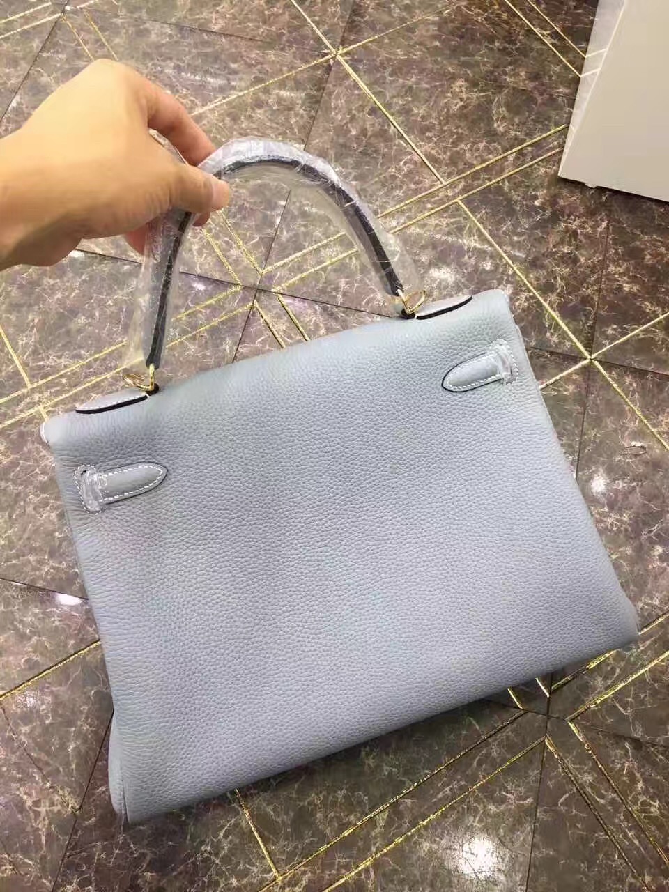 Hermes large Kelly gray top leather handbags