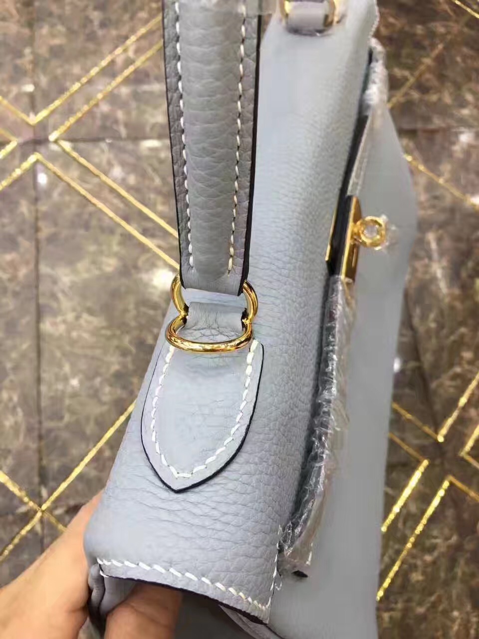 Hermes large Kelly gray top leather handbags