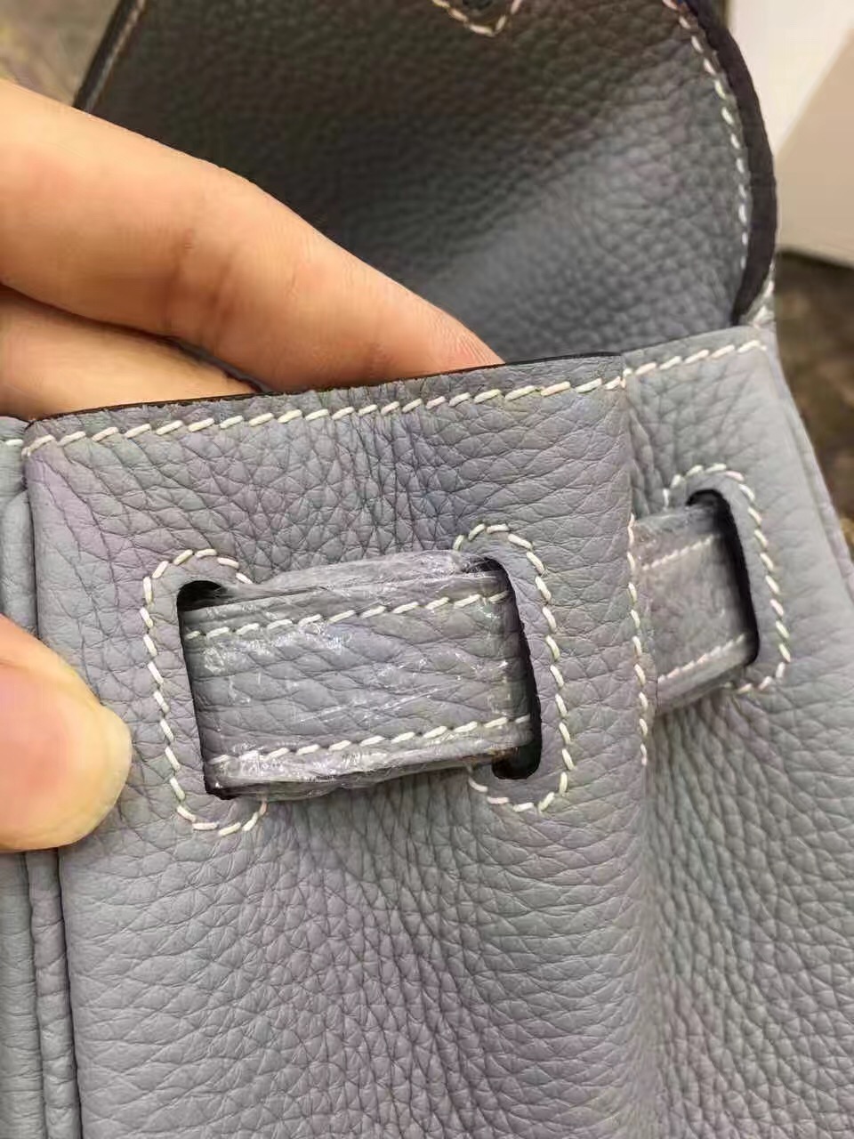 Hermes large Kelly gray top leather handbags