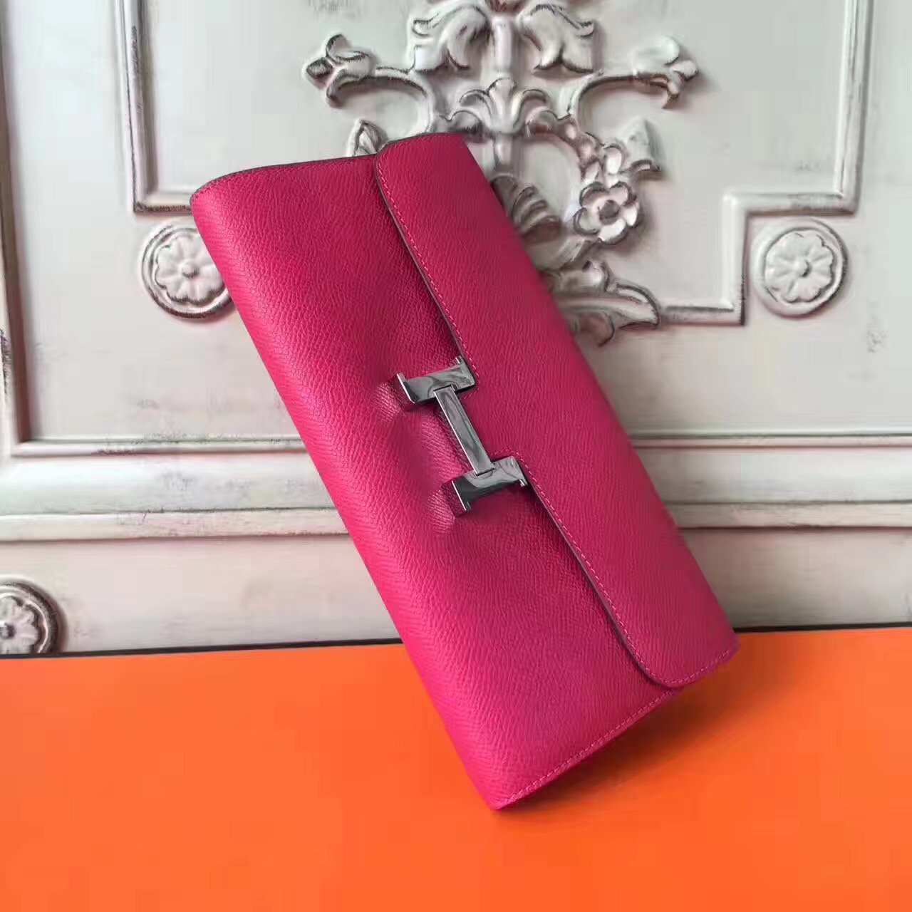 Hermes large Constance red top leather wallet handbags