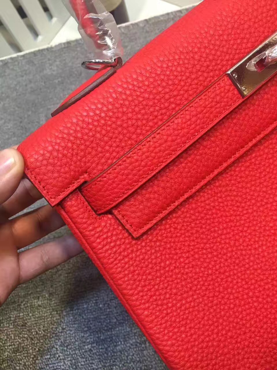 Hermes large Kelly red top leather handbags