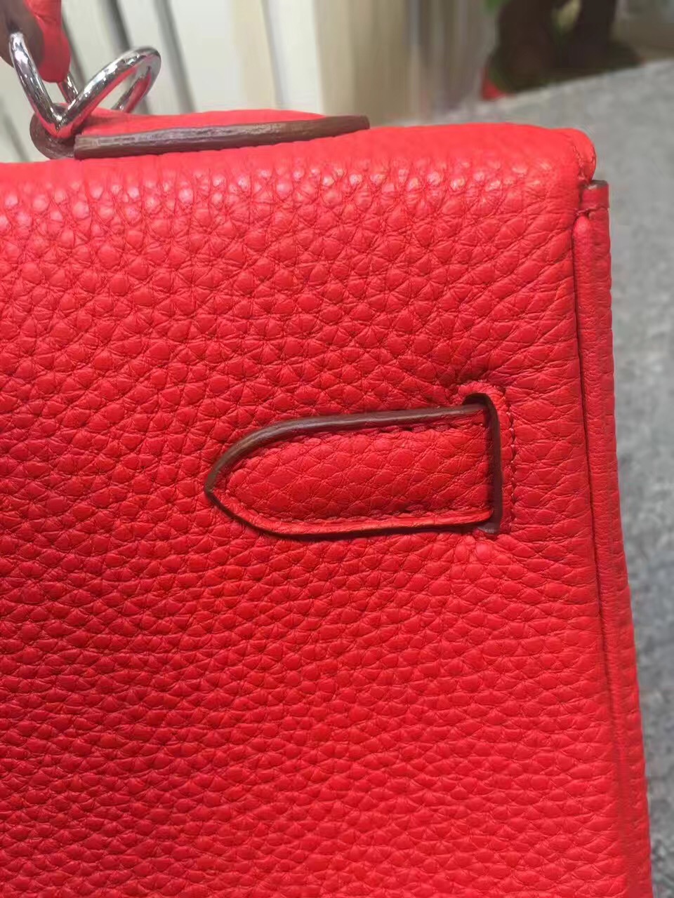 Hermes large Kelly red top leather handbags