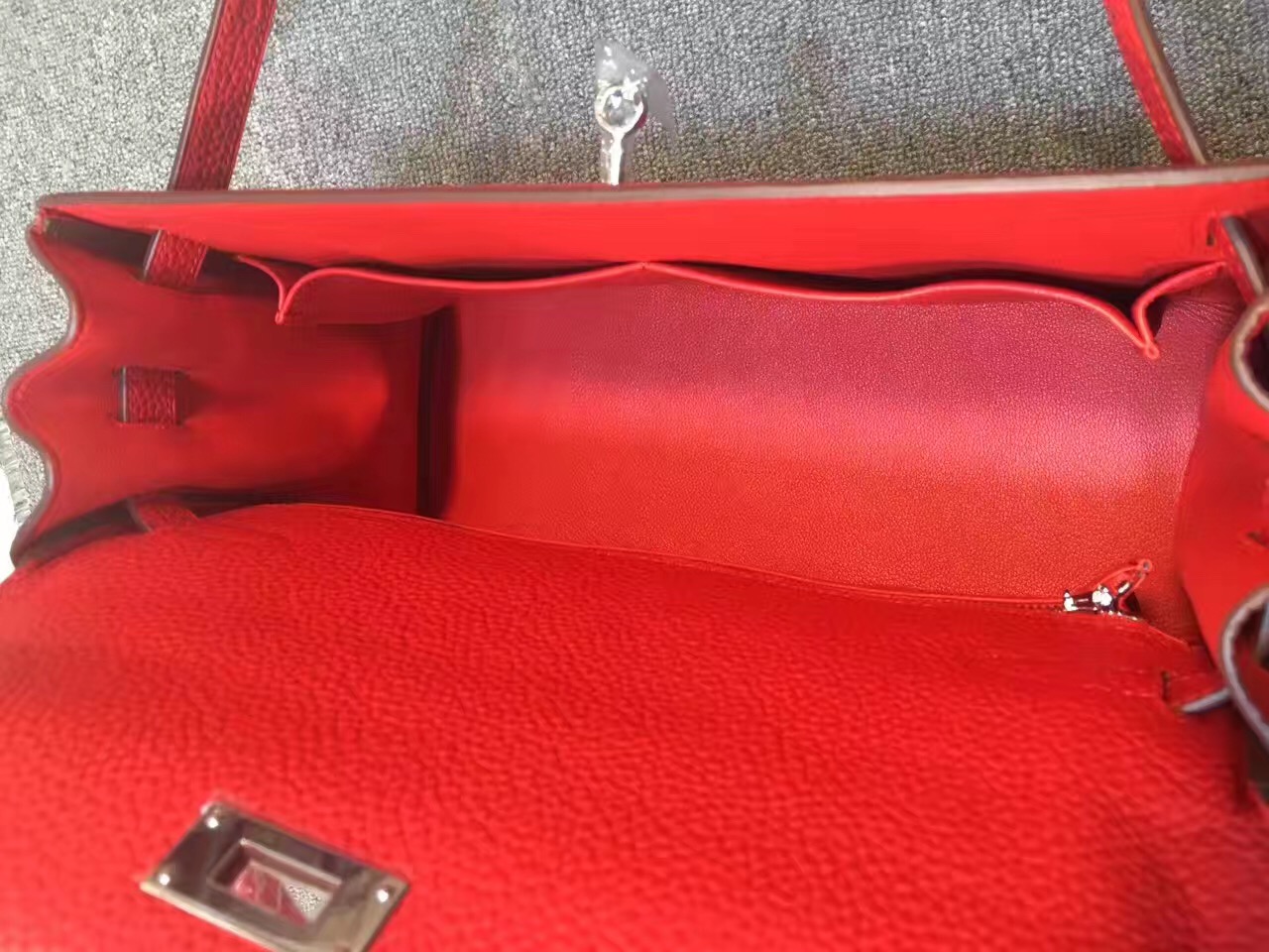 Hermes large Kelly red top leather handbags