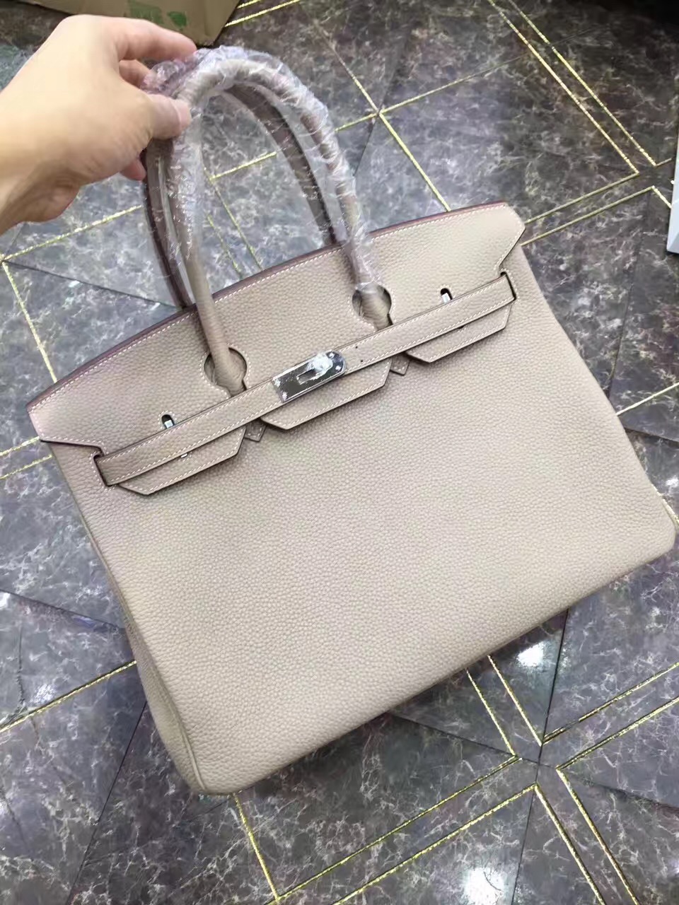 Hermes Birkin top gray leather light handbags