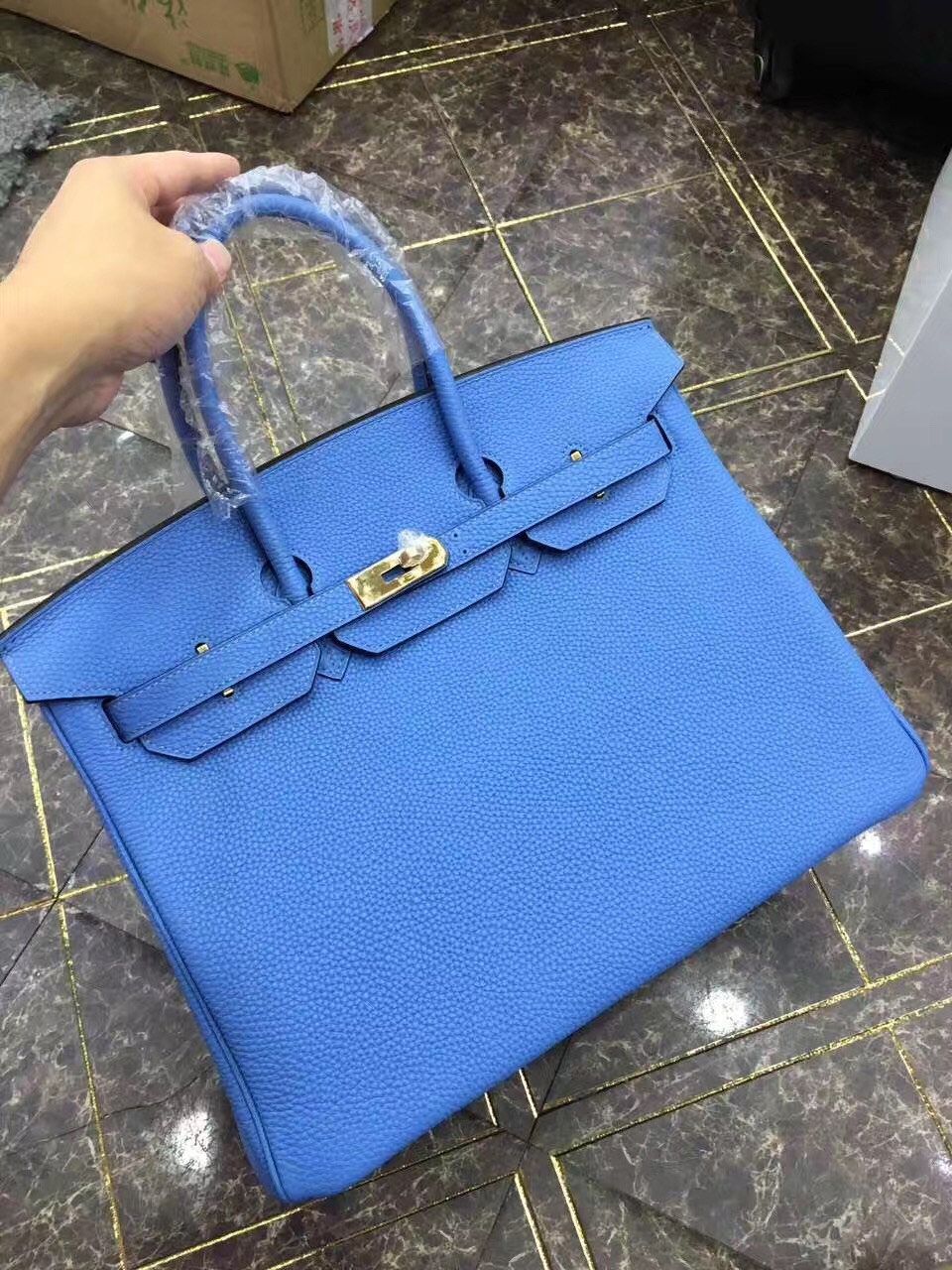 Hermes Birkin top leather blue handbags