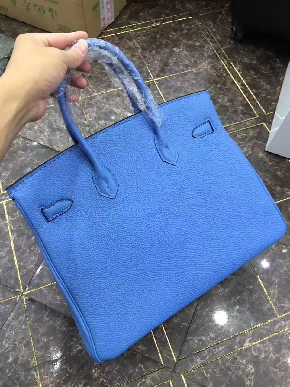 Hermes Birkin top leather blue handbags