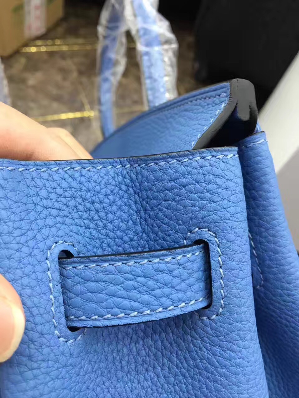 Hermes Birkin top leather blue handbags