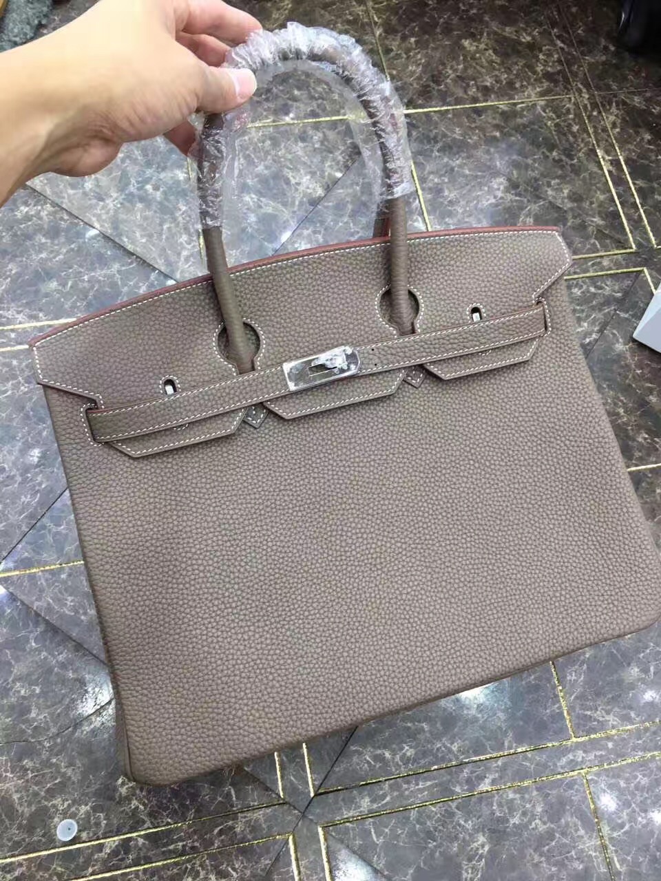 Hermes Birkin top leather gray handbags