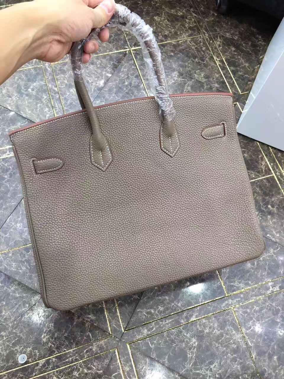 Hermes Birkin top leather gray handbags