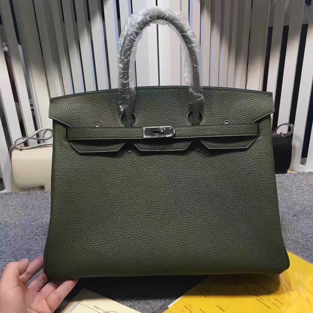 Hermes Birkin top leather green handbags