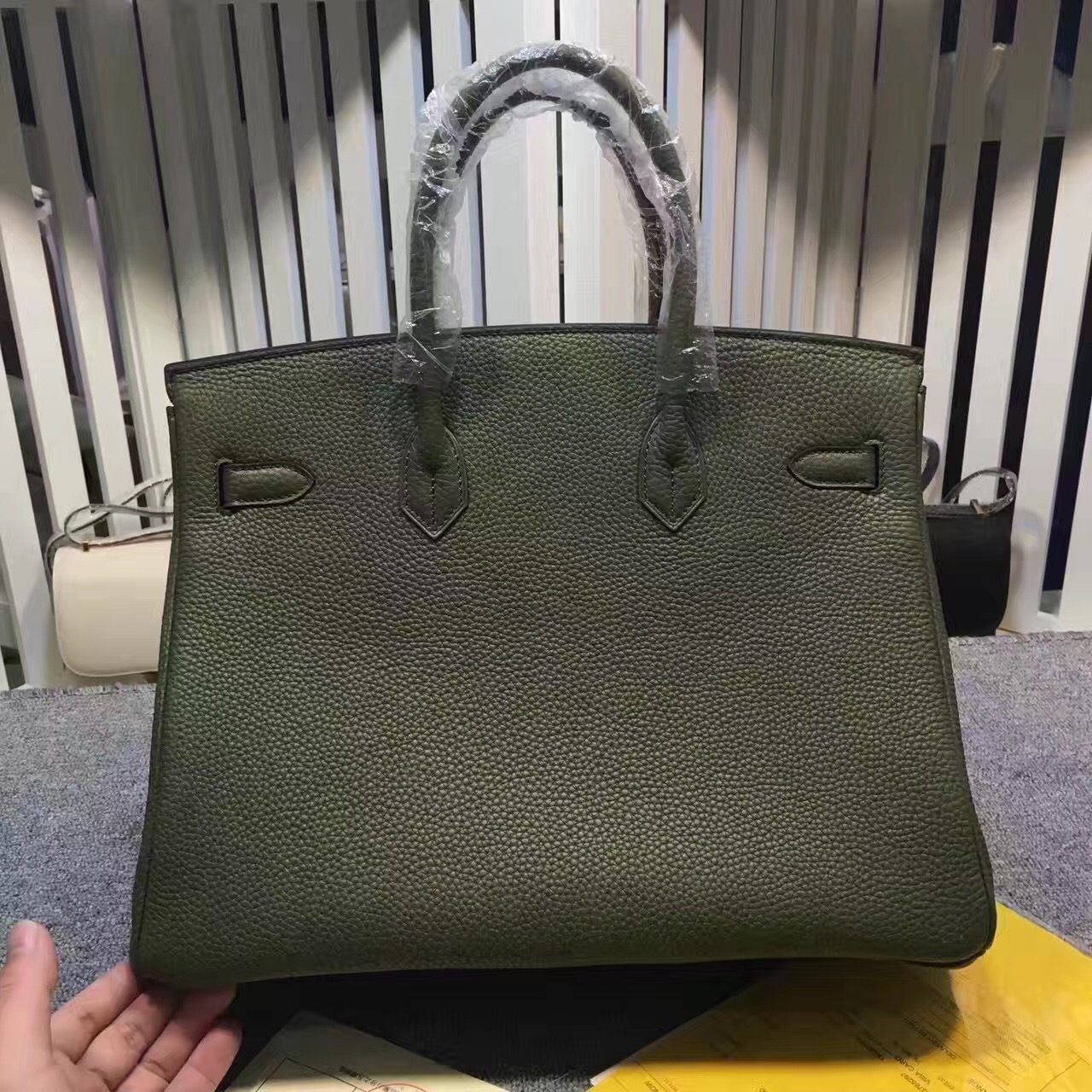 Hermes Birkin top leather green handbags