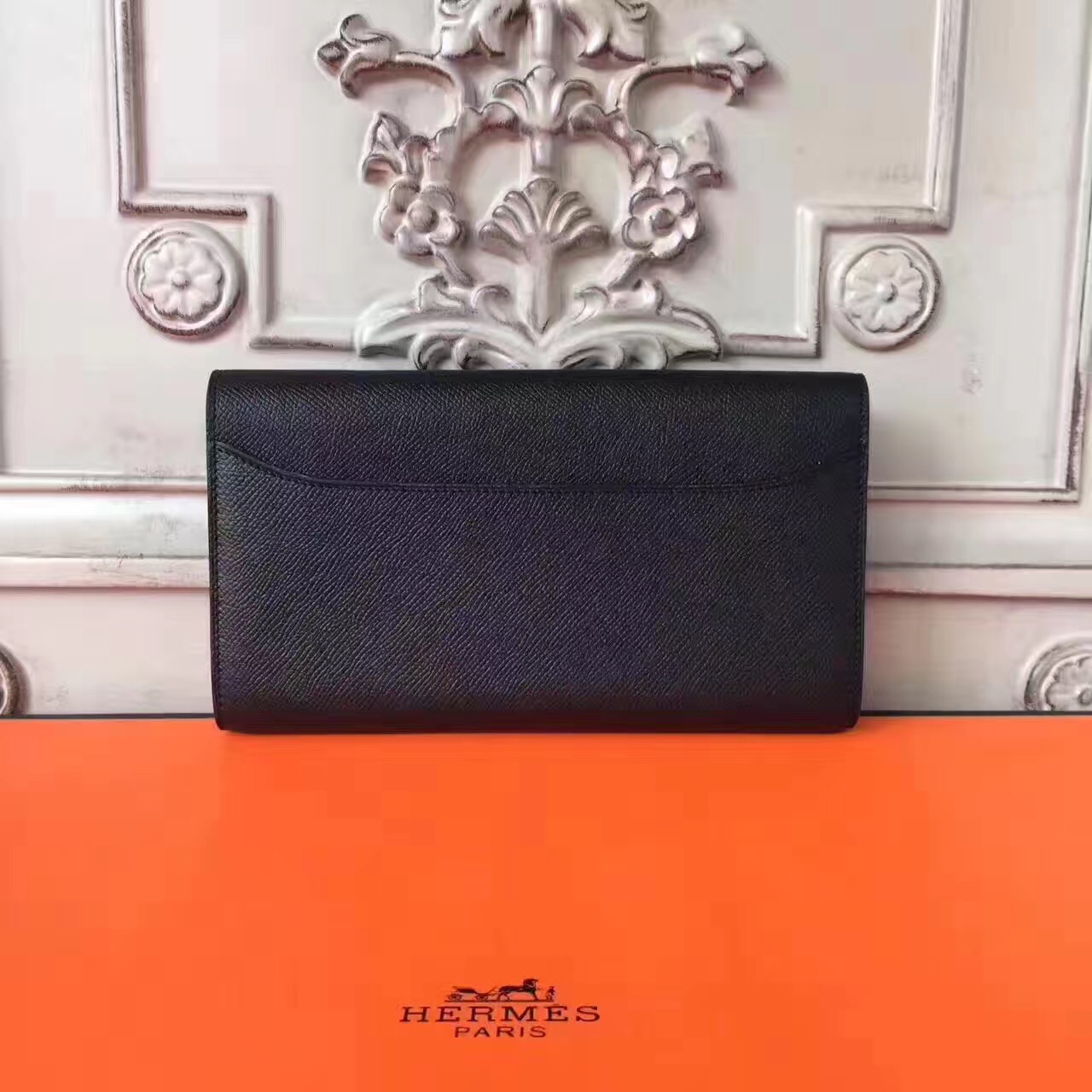 Hermes large Constance leather black top wallet handbags