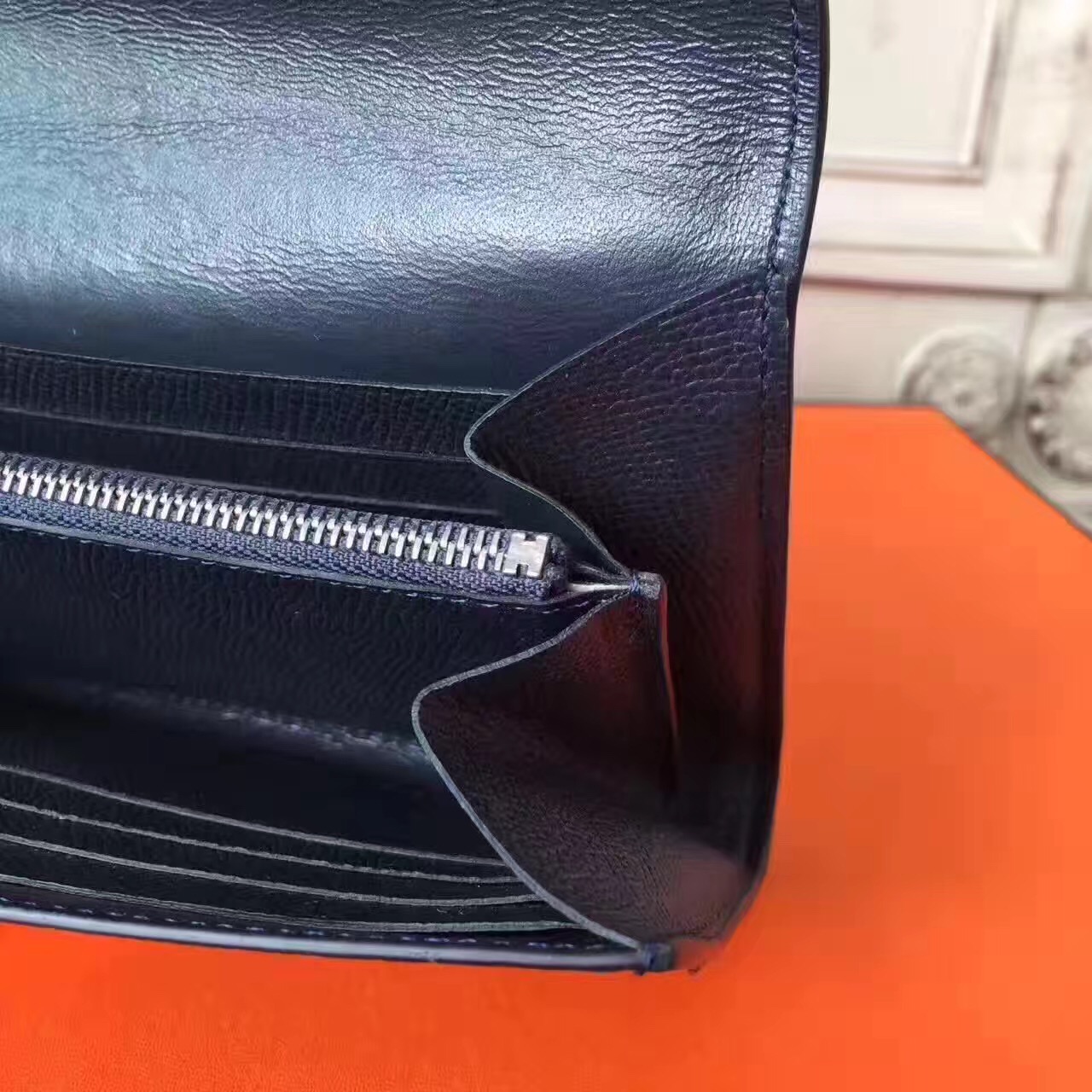 Hermes large Constance leather black top wallet handbags