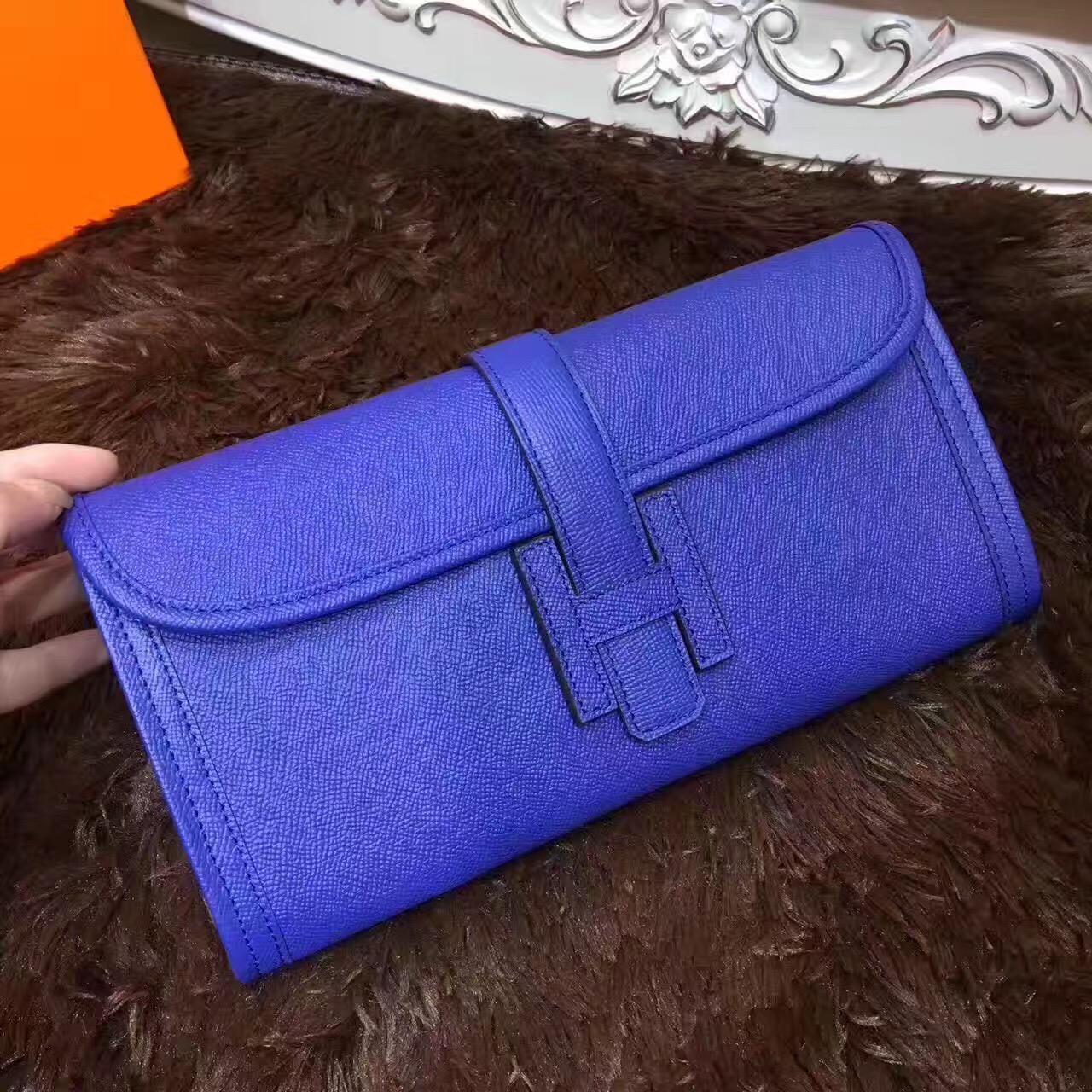 Hermes Epsom large clutch navy handbags