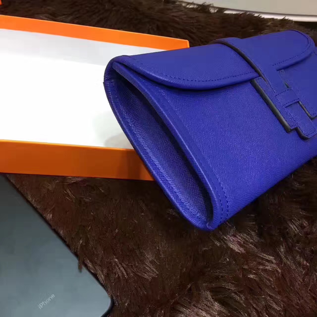 Hermes Epsom large clutch navy handbags