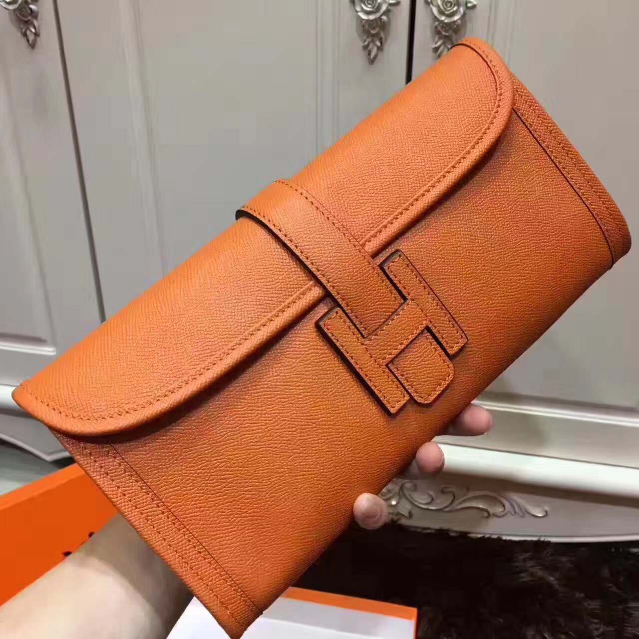 Hermes Epsom large clutch tan handbags