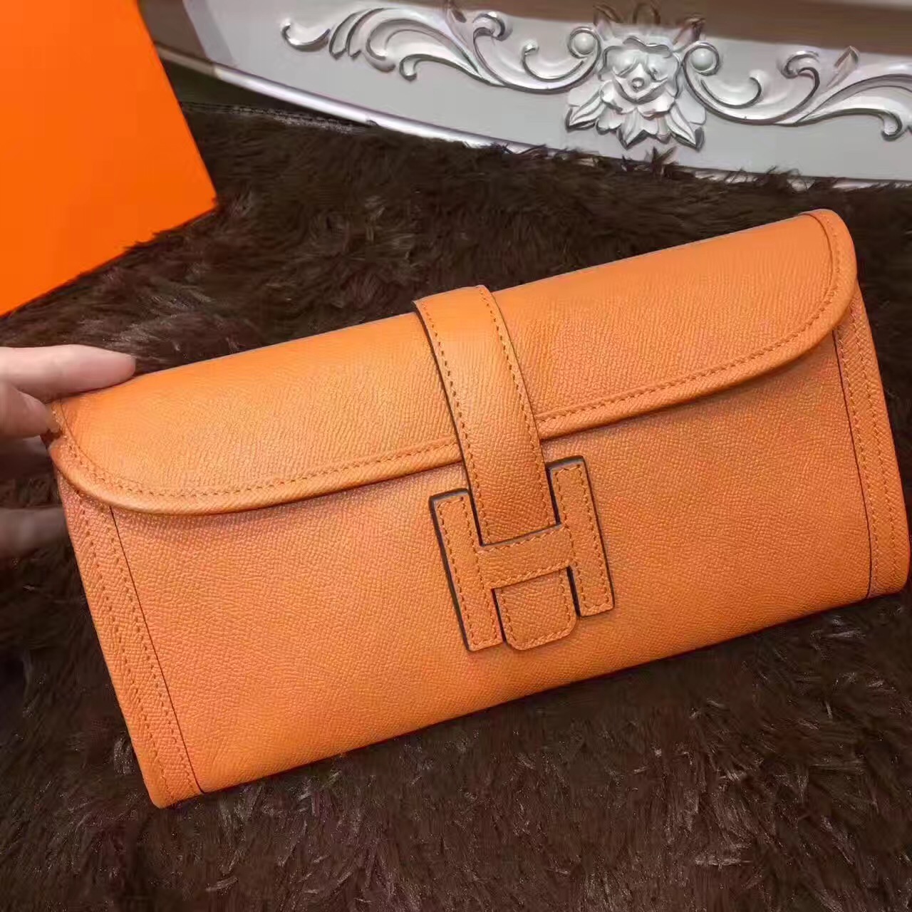 Hermes Epsom large clutch tan handbags