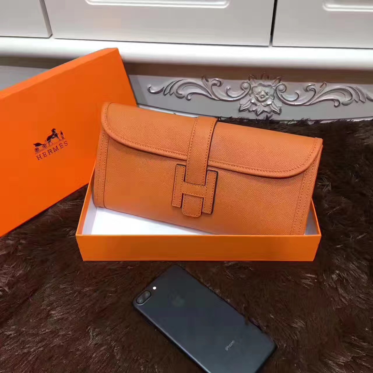 Hermes Epsom large clutch tan handbags