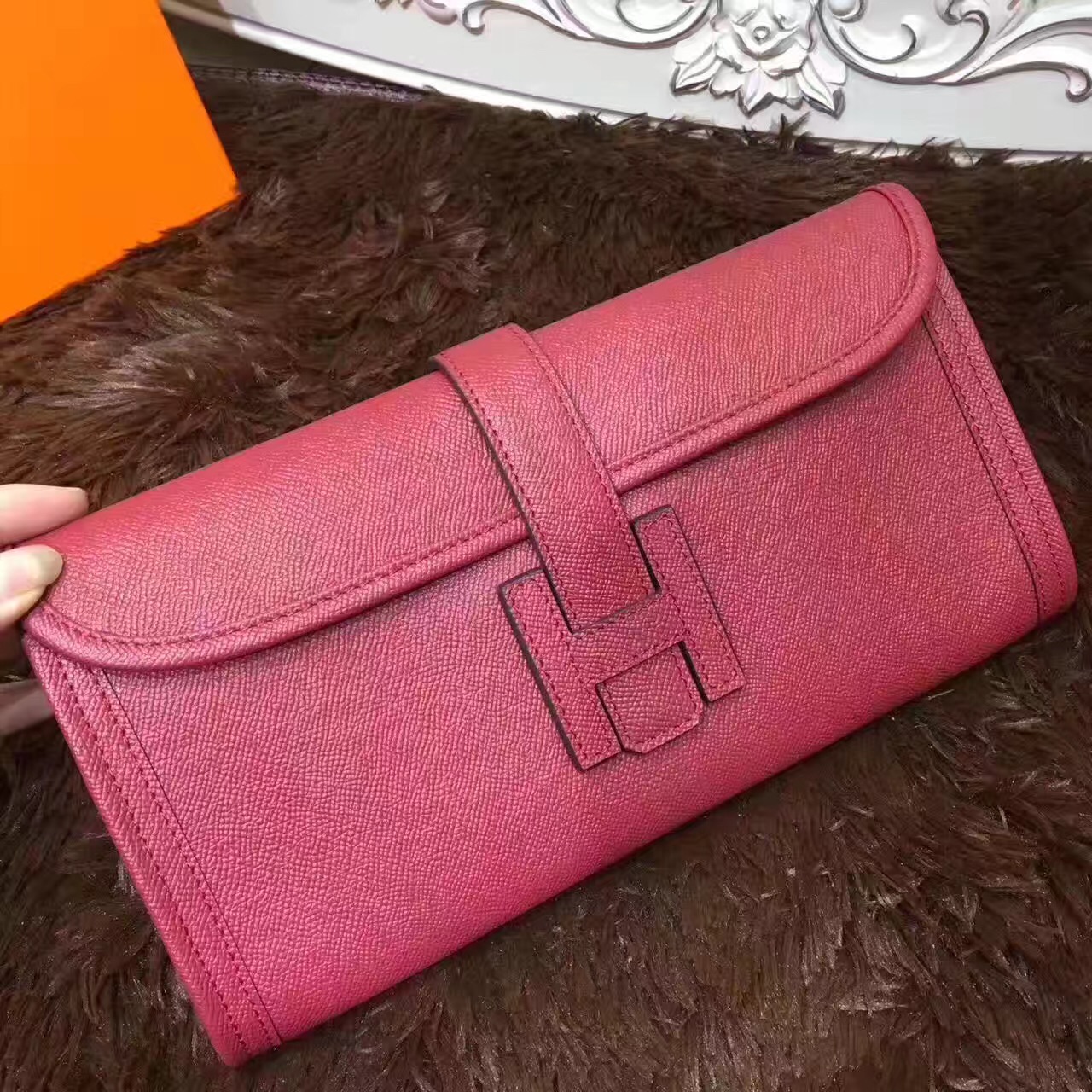 Hermes Epsom large clutch wine handbags