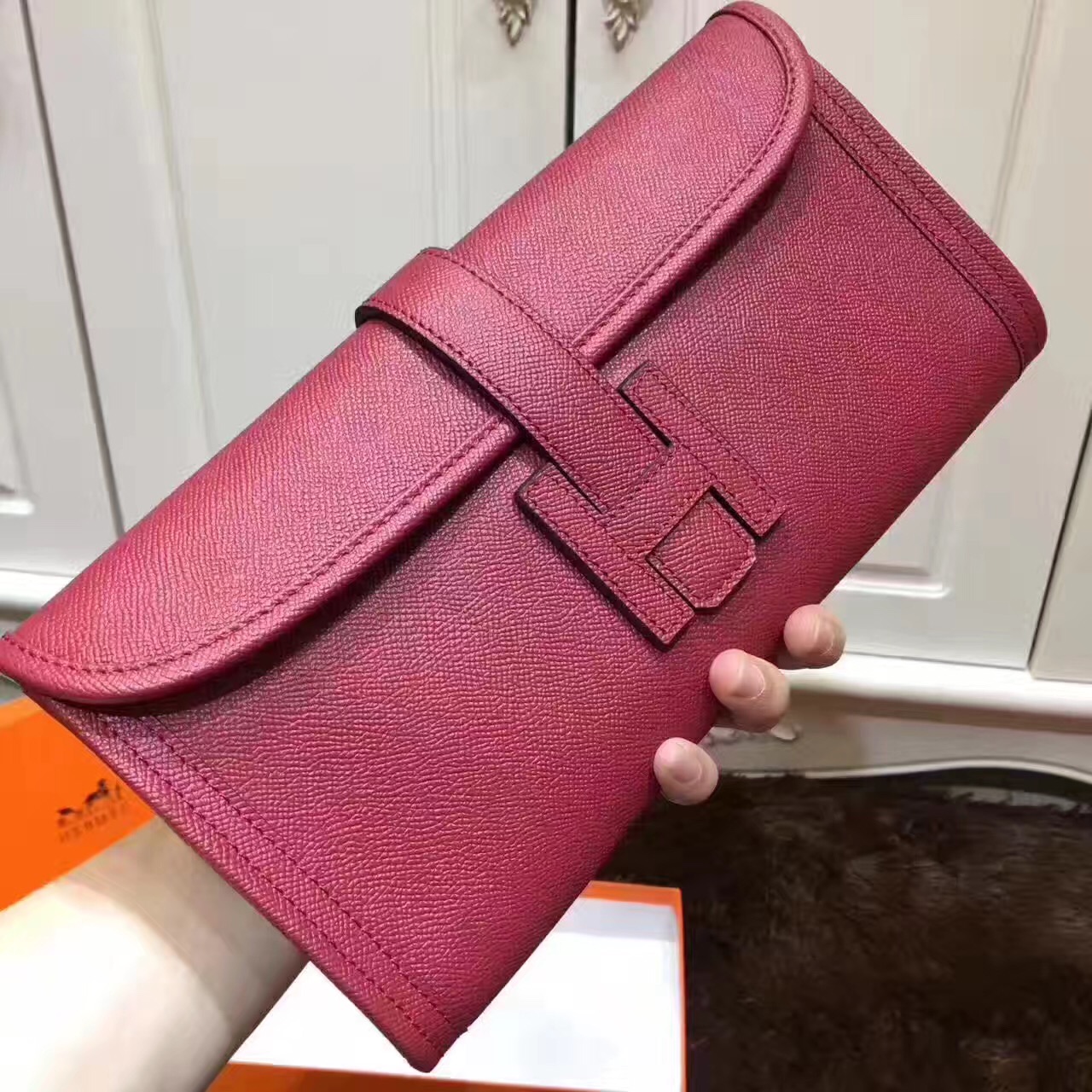 Hermes Epsom large clutch wine handbags