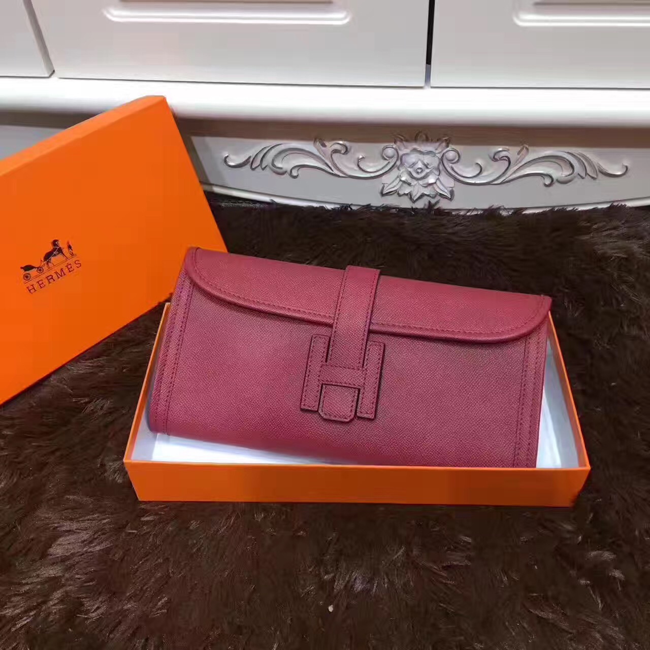 Hermes Epsom large clutch wine handbags