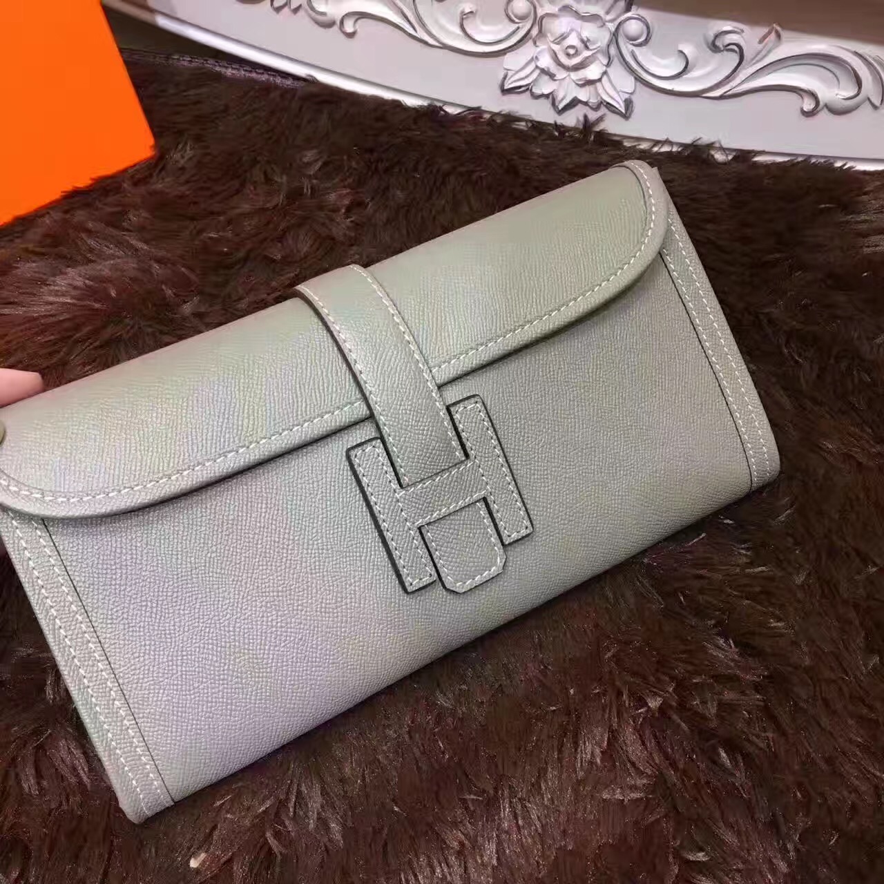 Hermes Epsom large clutch gray handbags