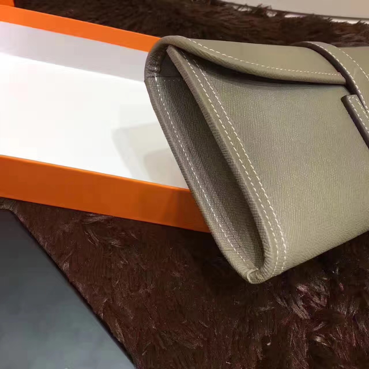 Hermes Epsom large clutch gray handbags