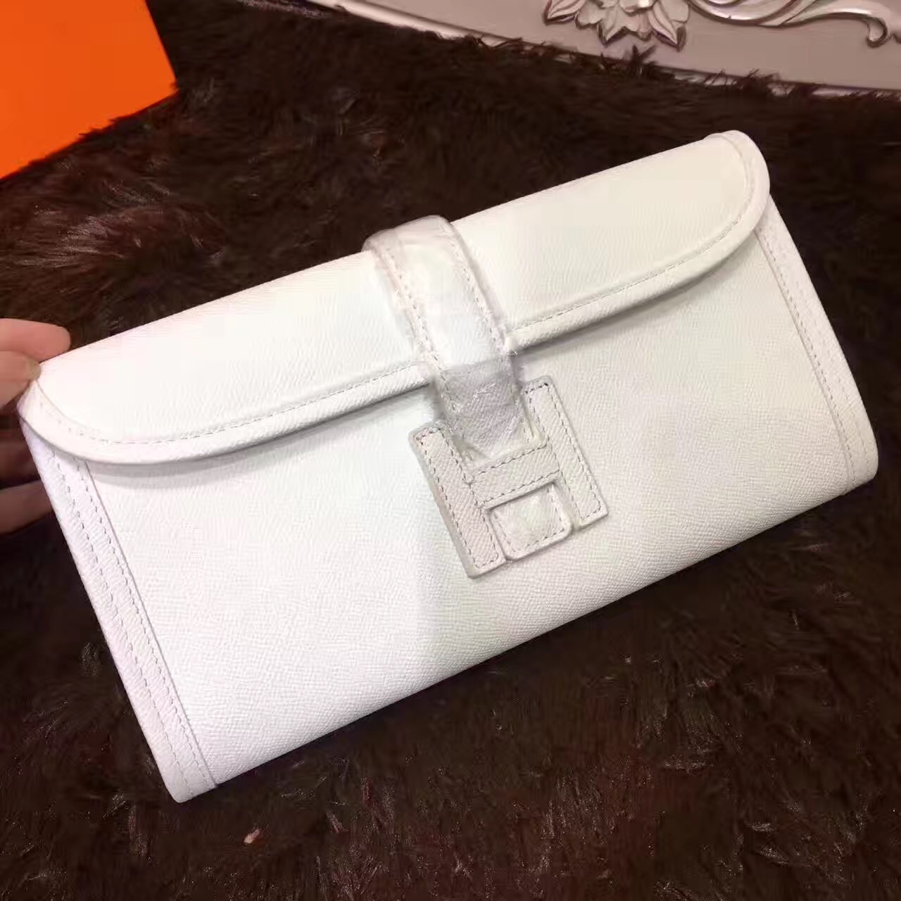 Hermes Epsom large clutch cream 