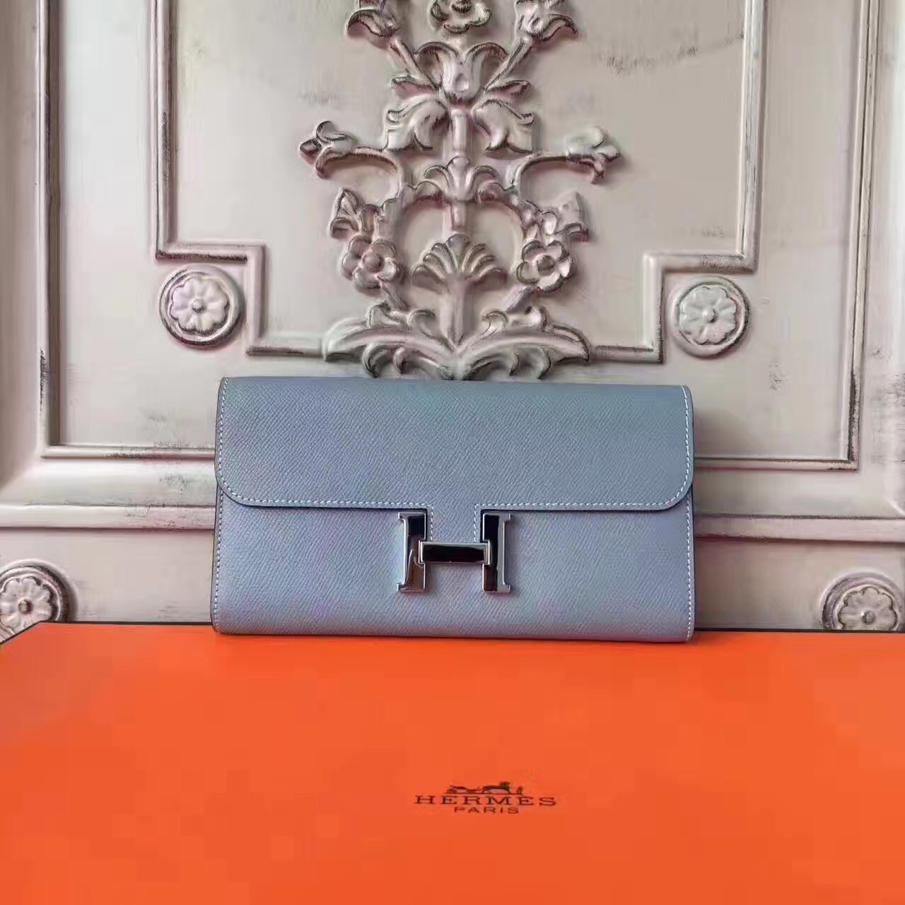 Hermes large Constance leather gray top wallet handbags