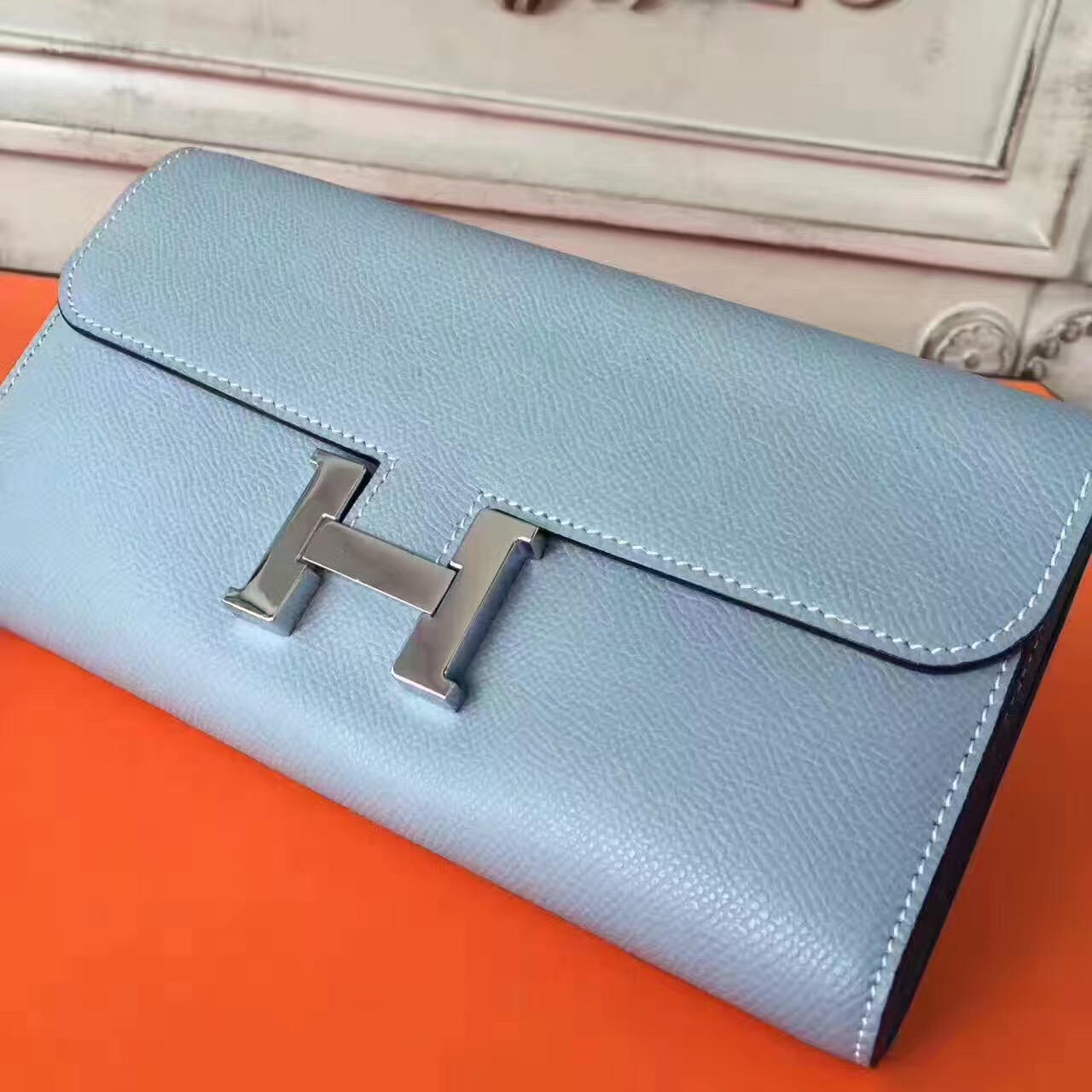 Hermes large Constance leather gray top wallet handbags