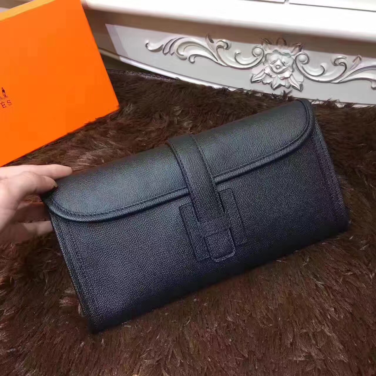 Hermes Epsom large clutch black handbags