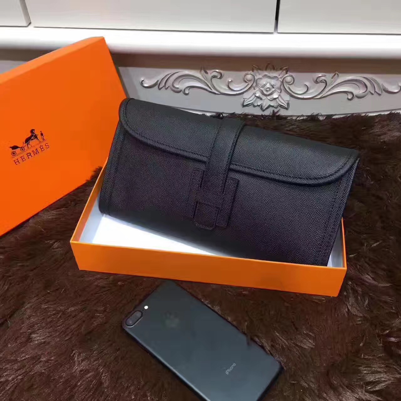 Hermes Epsom large clutch black handbags