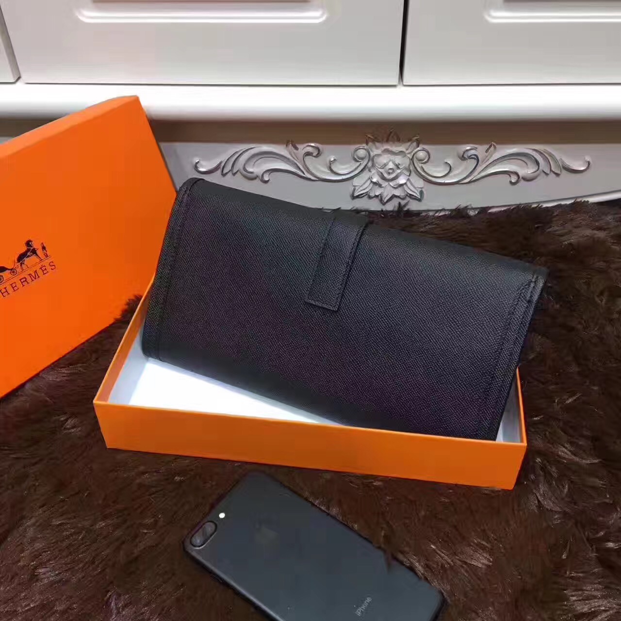 Hermes Epsom large clutch black handbags