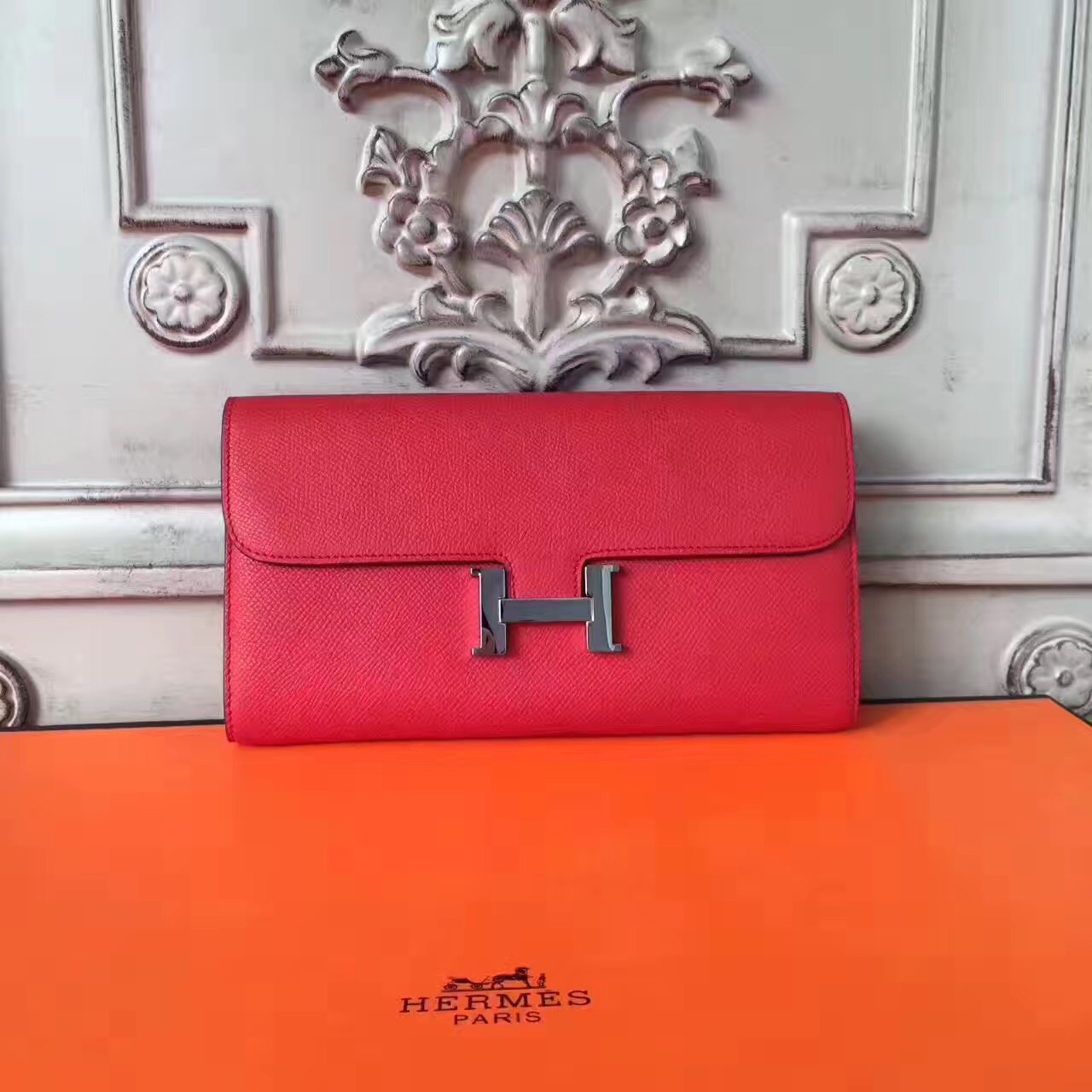 Hermes large Constance leather red top wallet handbags