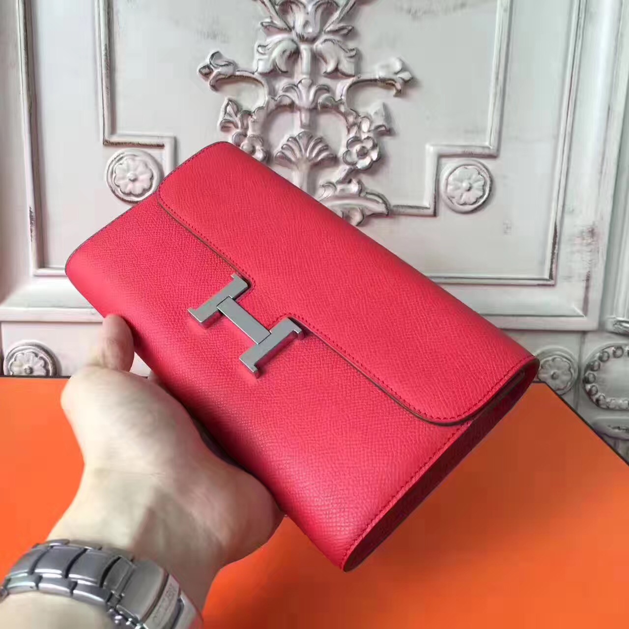 Hermes large Constance leather red top wallet handbags