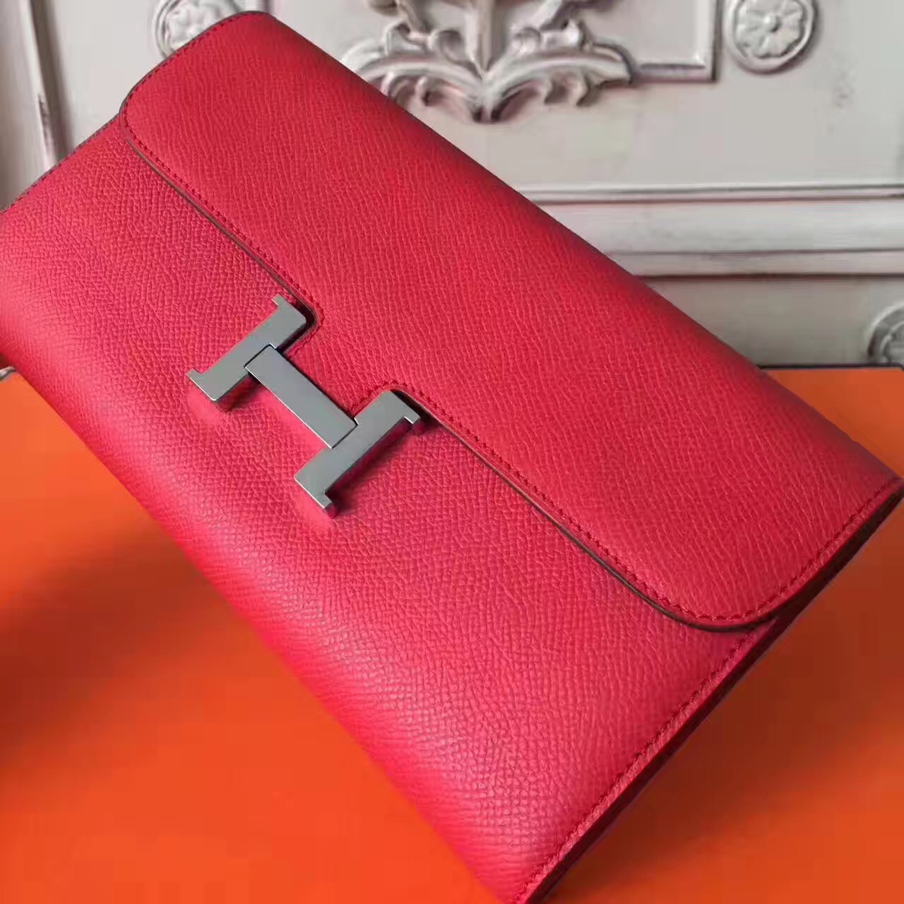 Hermes large Constance leather red top wallet handbags