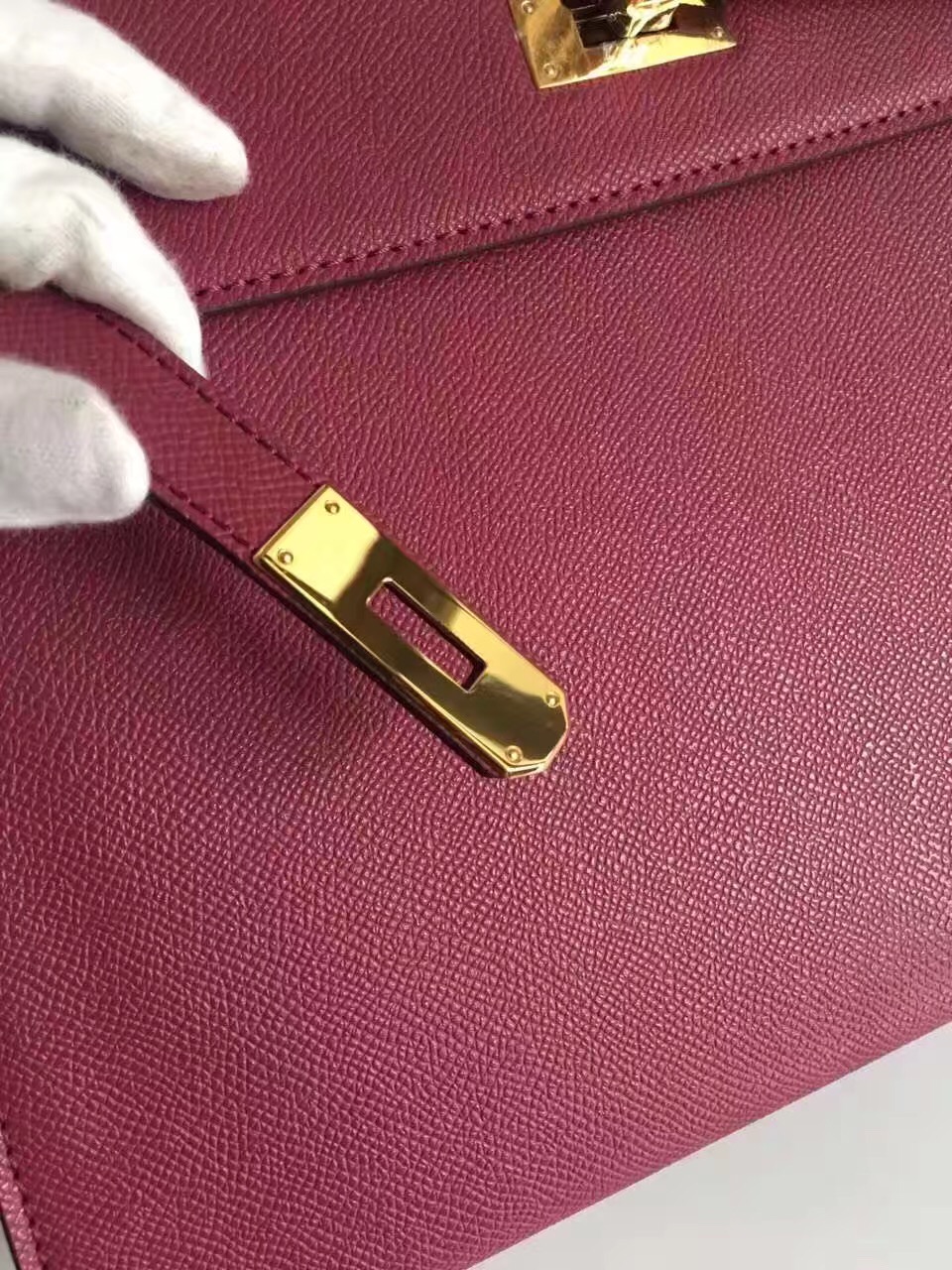 Hermes Epsom 32cm leather Kelly top wine handbags