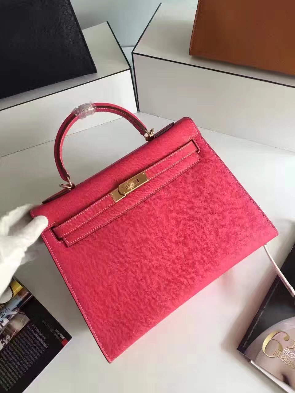 Hermes Epsom 32cm leather Kelly top red handbags