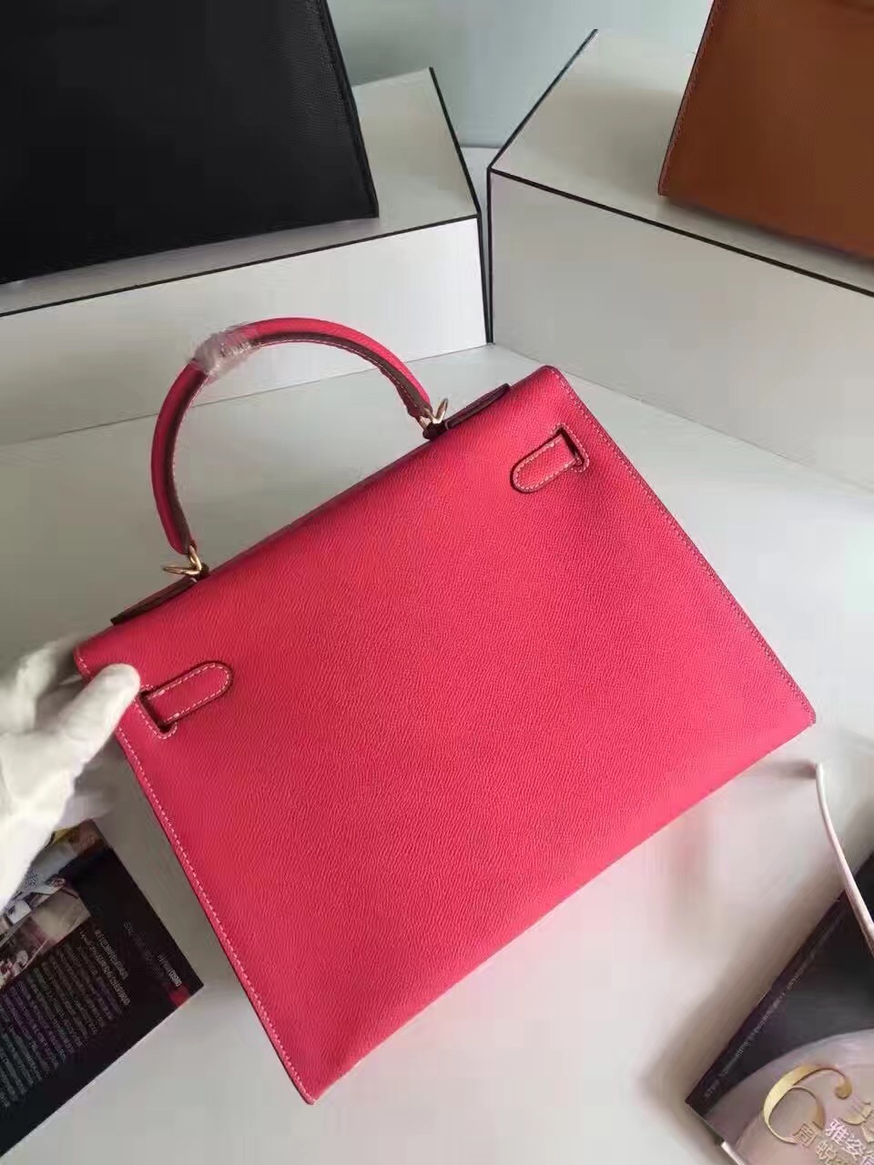 Hermes Epsom 32cm leather Kelly top red handbags